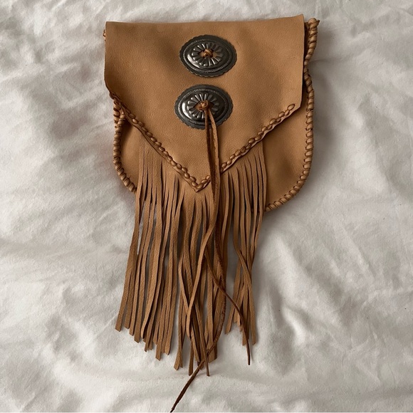 Handbags - Artisan Made Western Leather Fringe Belt Bag with Metal Conchos Brown Tan